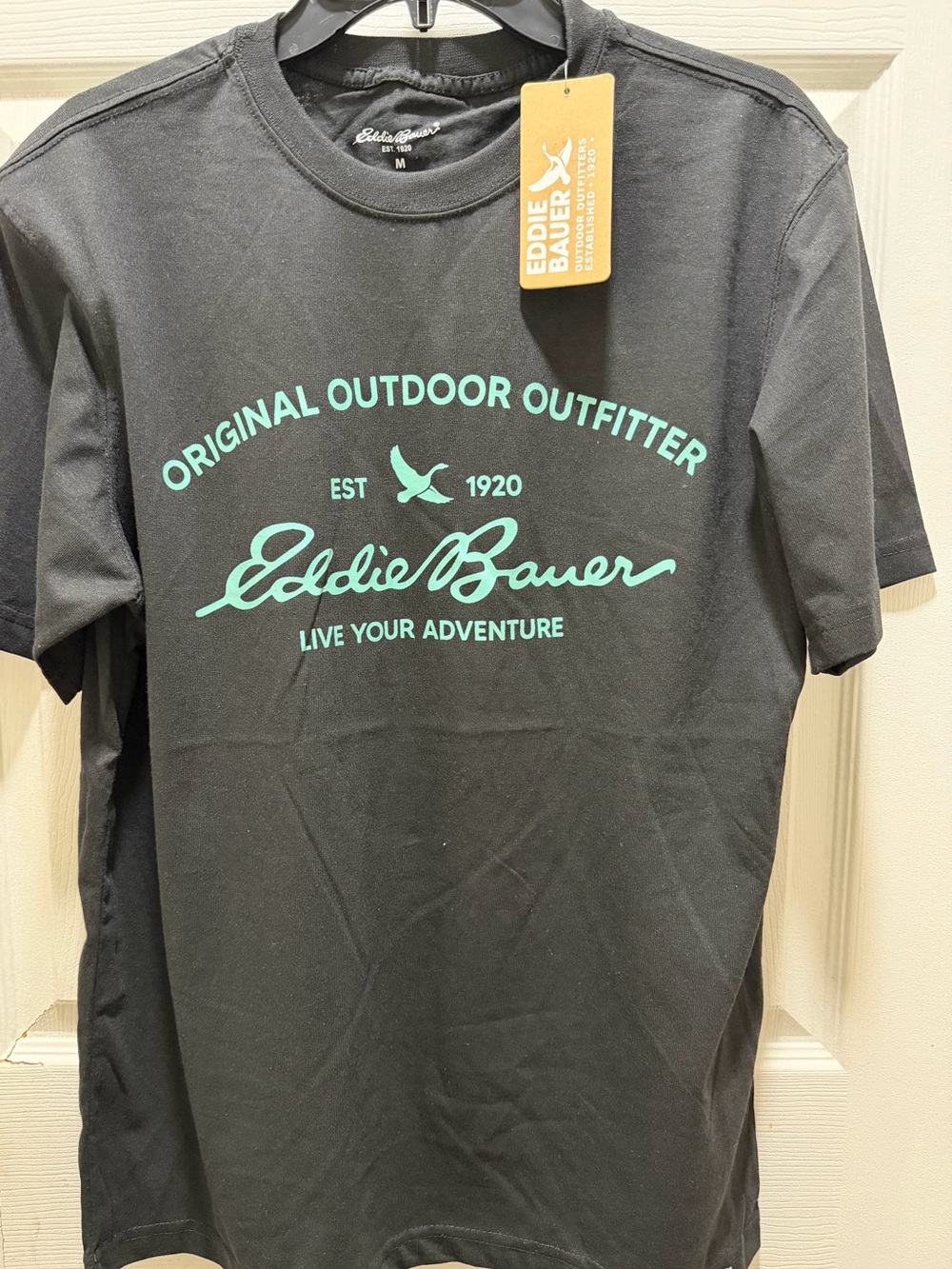 Eddie Bauer Black Short-Sleeve Tee with Teal Logo
